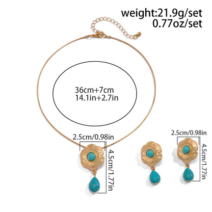 Blue Stone Flower Choker & Earrings Set