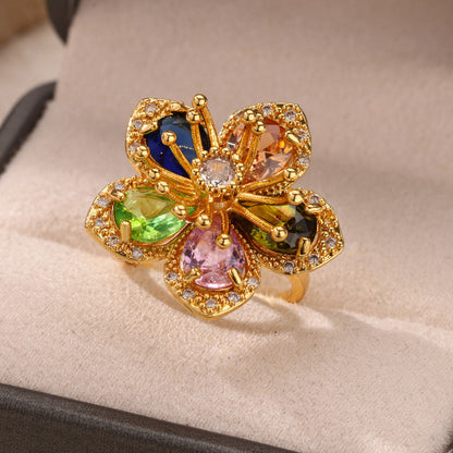 Gold Floral Adjustable Ring