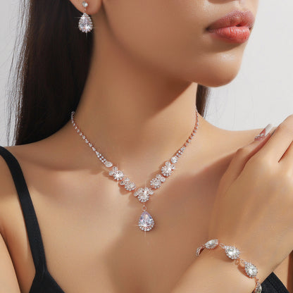 4pc Rhinestone Water Droplet Jewelry Set