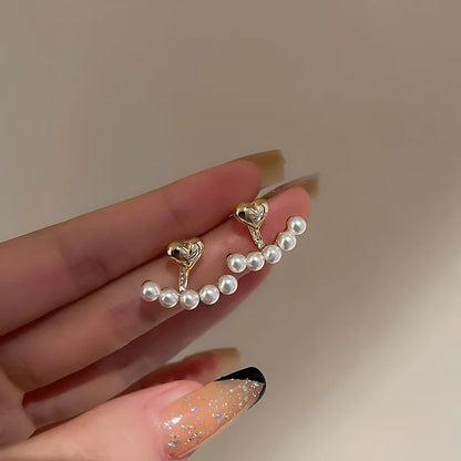 Heart & Pearl Front-Back Earrings