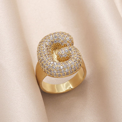 Gold Bubble Letter Initial Ring