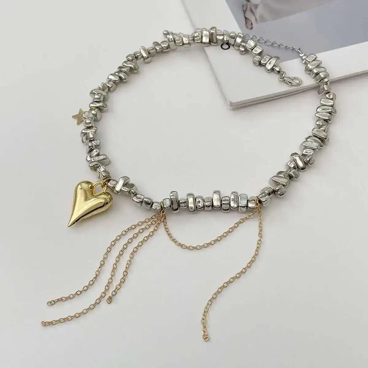 Vintage Beaded Heart Pendant Choker