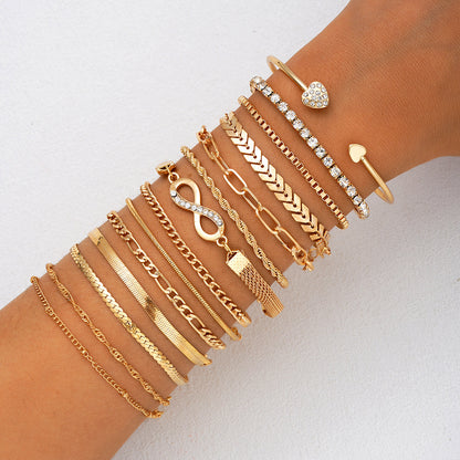 14pc Mixed Chain & Charm Bracelet Set