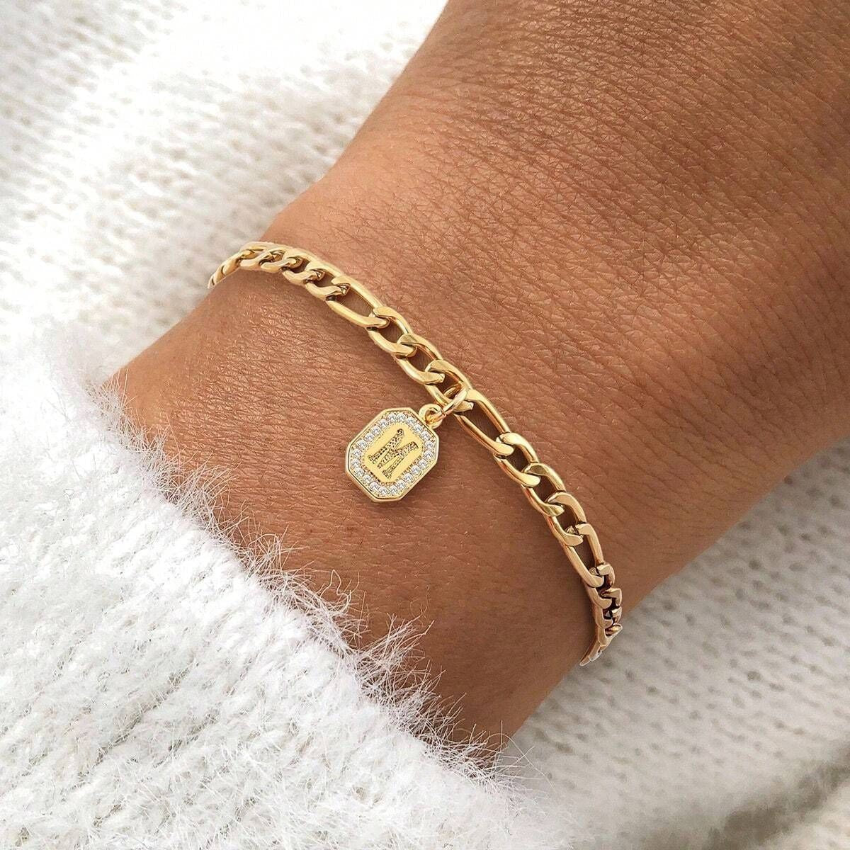 Gold Initial Charm Chain Bracelet