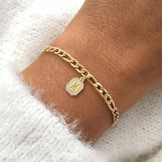 Gold Initial Charm Chain Bracelet