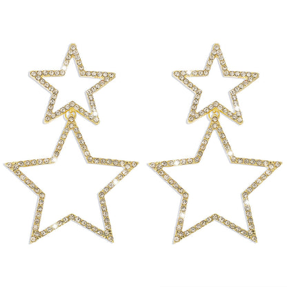 Double Star Rhinestone Drop Earrings