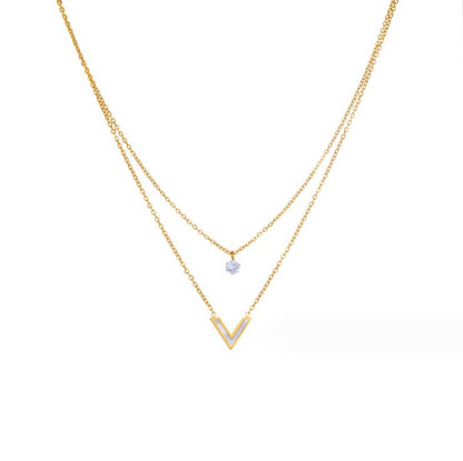 Gold V Drop Pearl Pendant Necklace