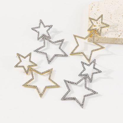 Double Star Rhinestone Drop Earrings