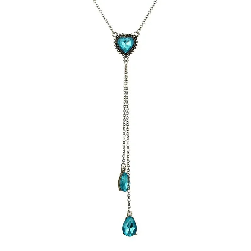 Blue Heart Y-Drop Pendant Necklace