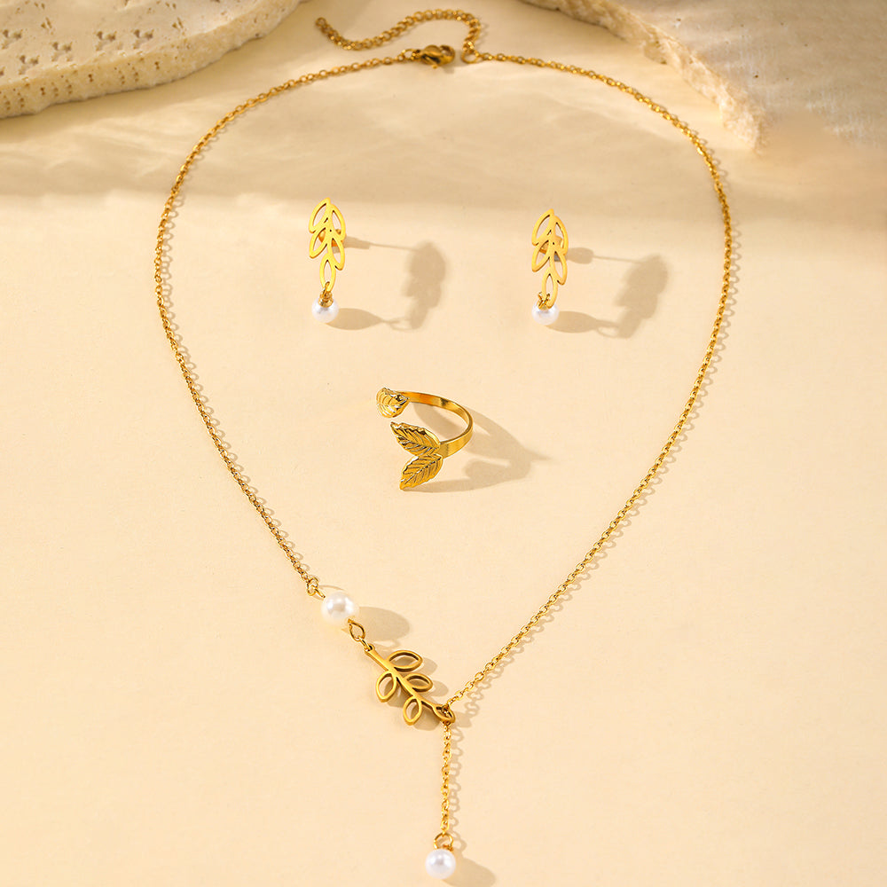 3pc Leaf & Pearl Jewelry Set
