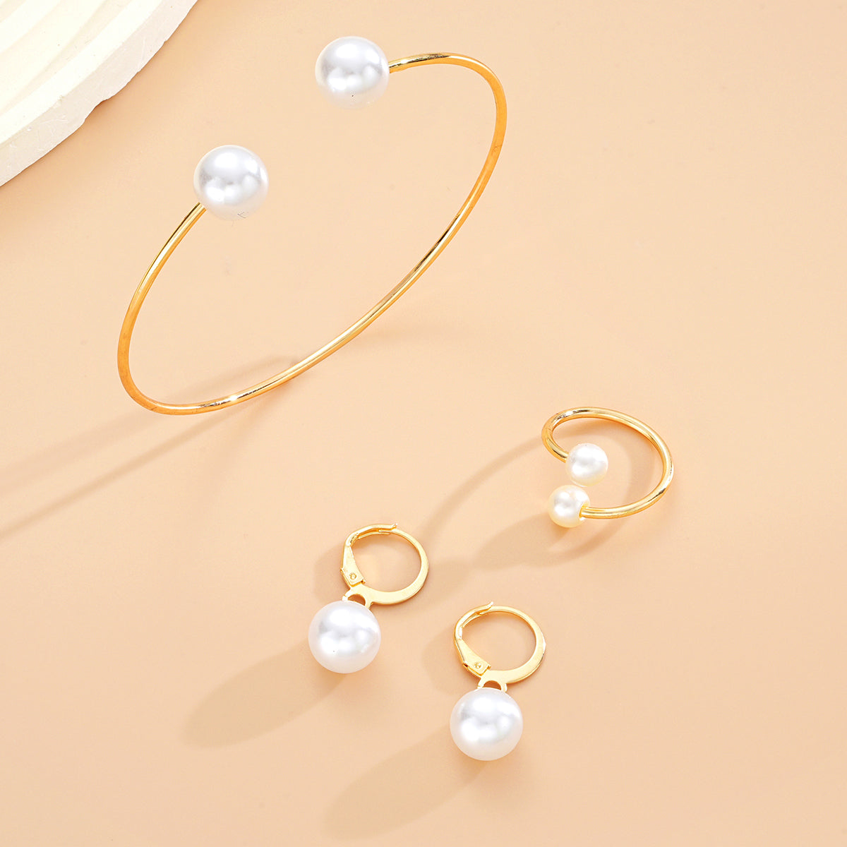 3pc Pearl Drop Gold Jewelry Set
