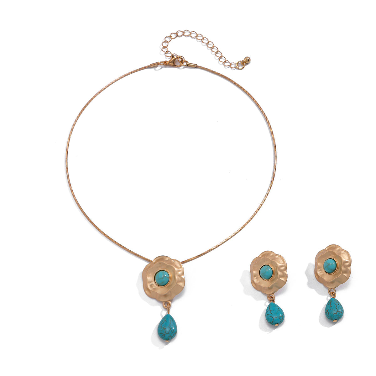 Blue Stone Flower Choker Jewelry Set