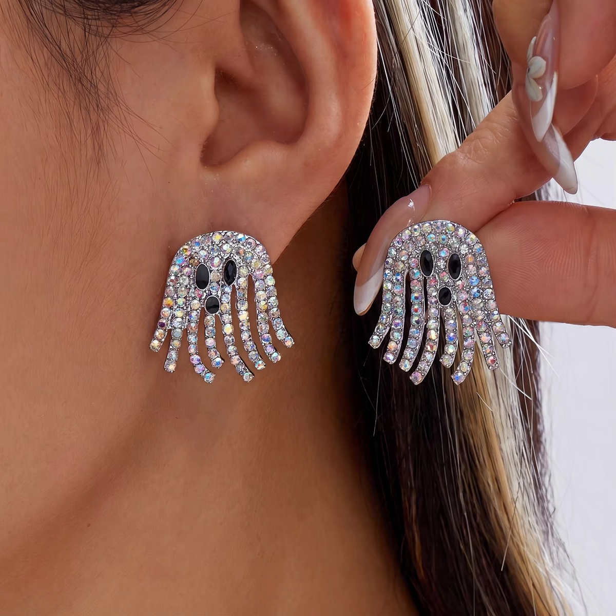 Rhinestone Ghost Tassel Earrings
