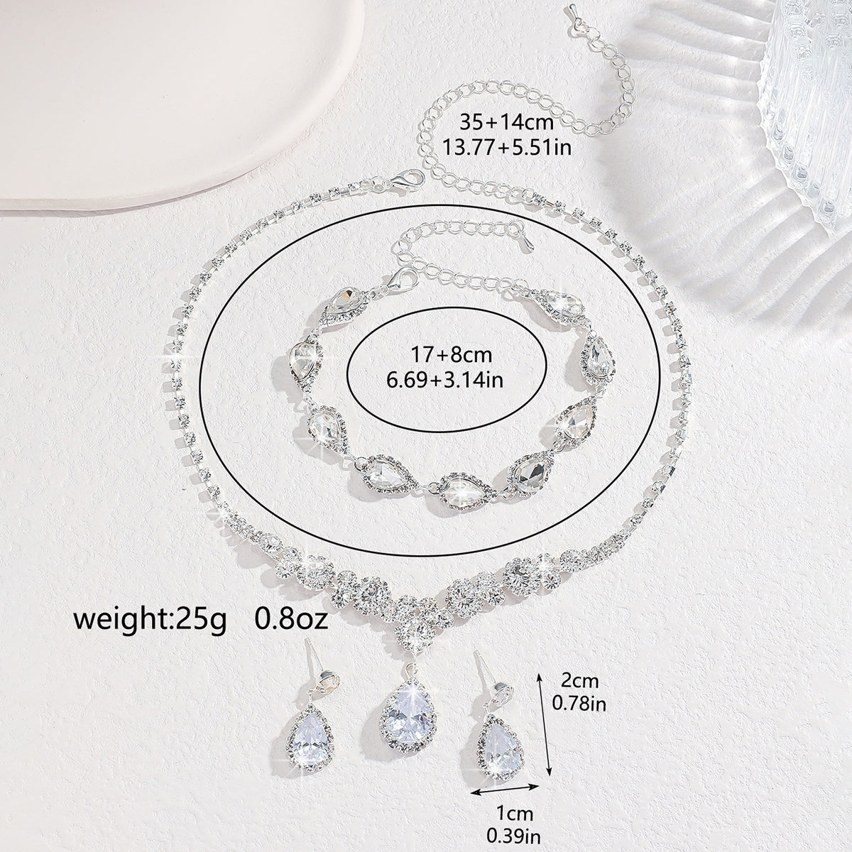 4pc Rhinestone Water Droplet Jewelry Set