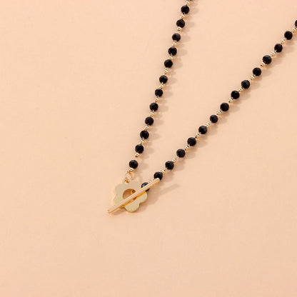 Black Bead Clover Toggle Choker