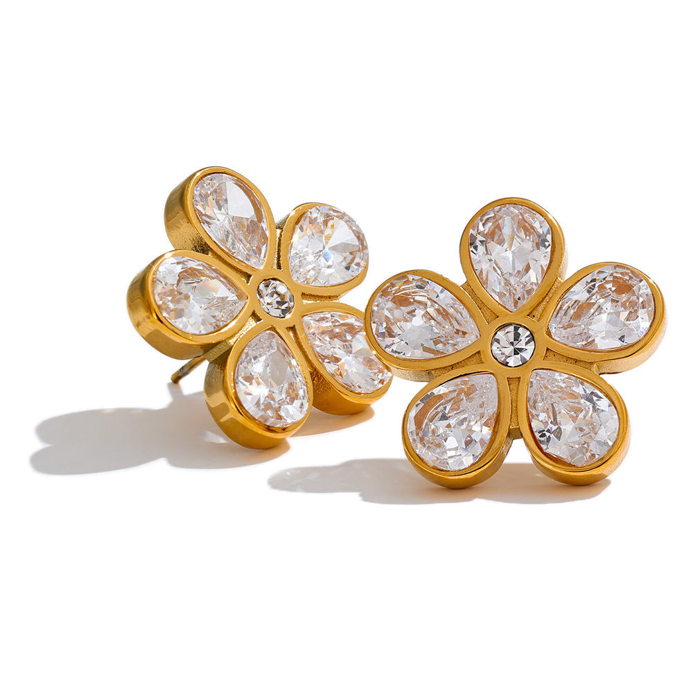 Crystal Petal Flower Stud Earrings