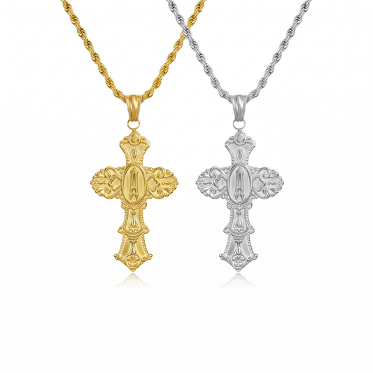 Vintage Cross Initial Necklace