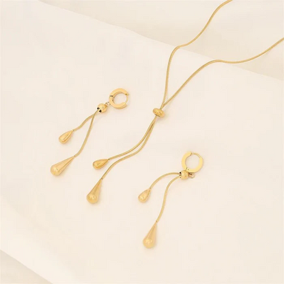 Adjustable Pull Droplet Necklace and Earrings
