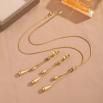 Adjustable Pull Droplet Necklace and Earrings