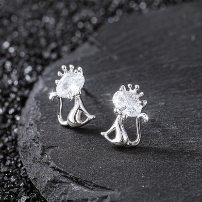 Crystal Crown Cat Stud Earrings