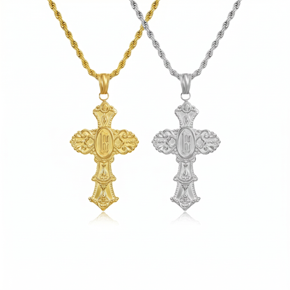 Vintage Cross Initial Necklace