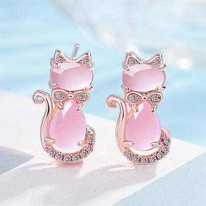 Pink Cat Stud Earrings