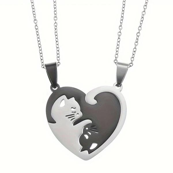 4pc Loving Cat Necklace & Ring Set