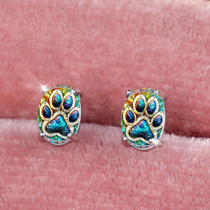 Mandala Paw Oval Earrings
