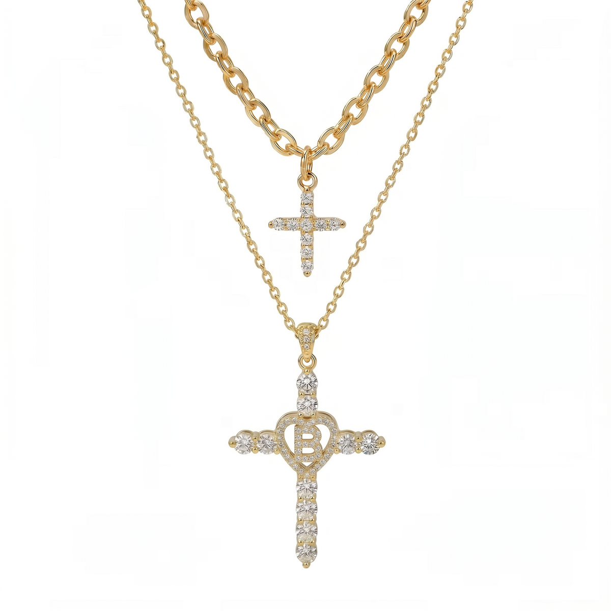 2pc Elegant Cross Initial Necklace Set