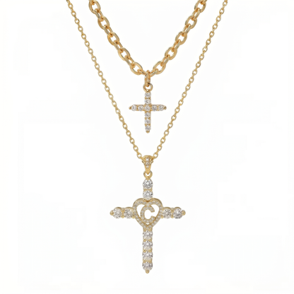 2pc Elegant Cross Initial Necklace Set