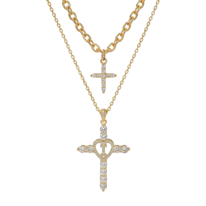 2pc Elegant Cross Initial Necklace Set