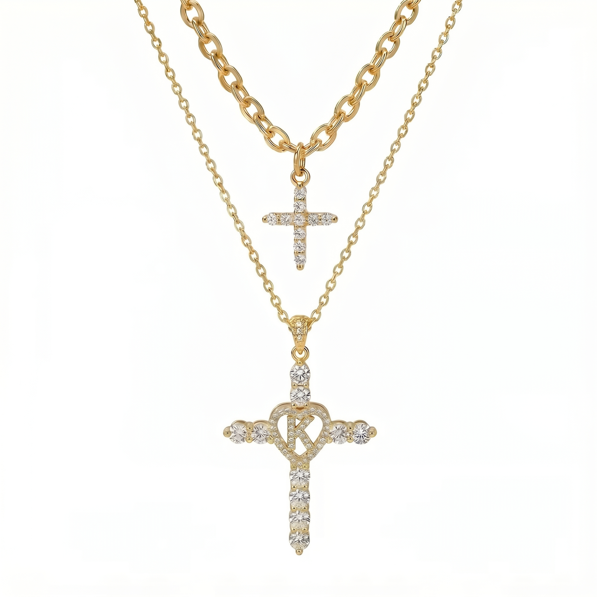 2pc Elegant Cross Initial Necklace Set