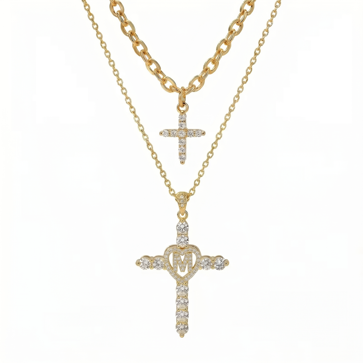 2pc Elegant Cross Initial Necklace Set