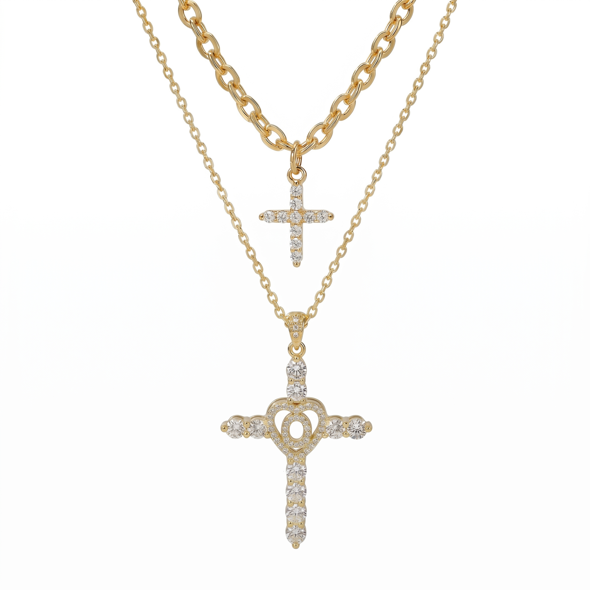 2pc Elegant Cross Initial Necklace Set