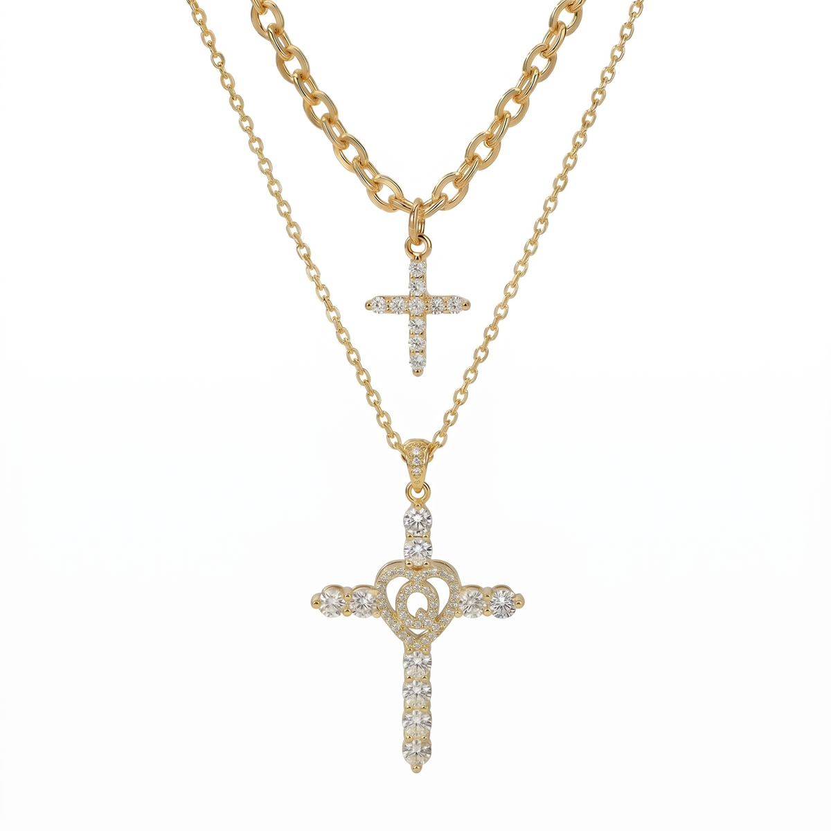 2pc Elegant Cross Initial Necklace Set