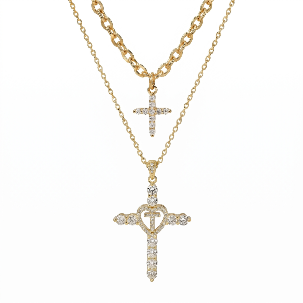 2pc Elegant Cross Initial Necklace Set