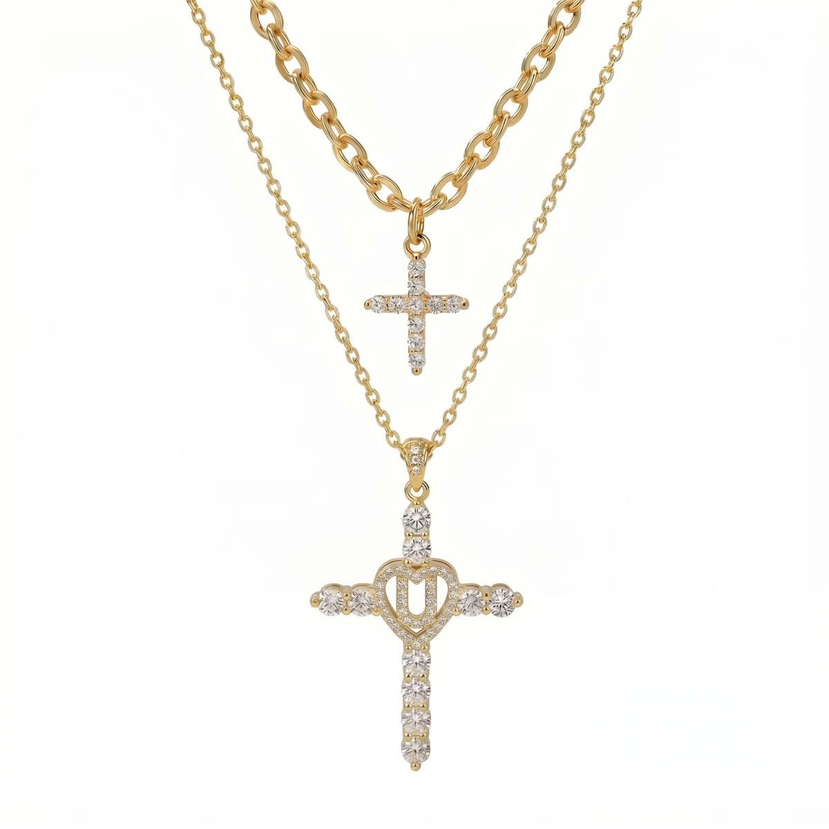 2pc Elegant Cross Initial Necklace Set