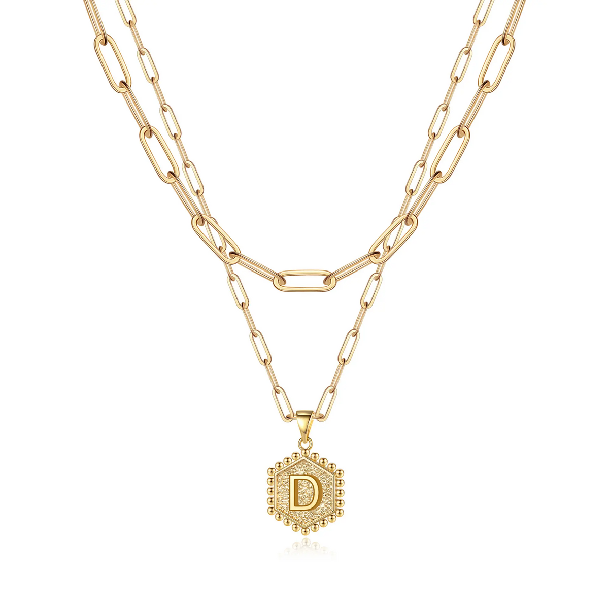 2pc 14k Hexagon Initial Necklace