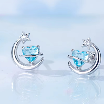 Blue Crystal Planet Earrings