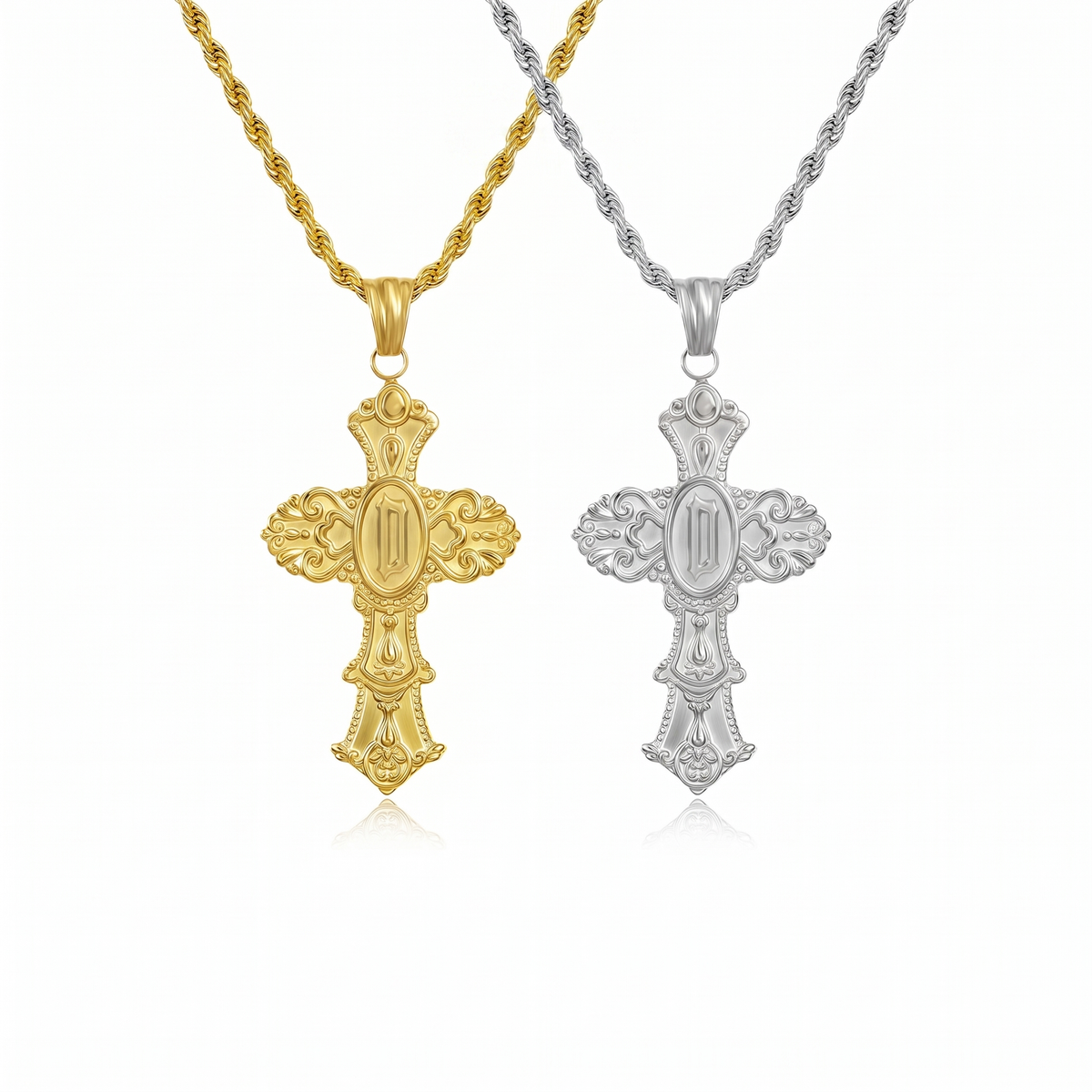 Vintage Cross Initial Necklace