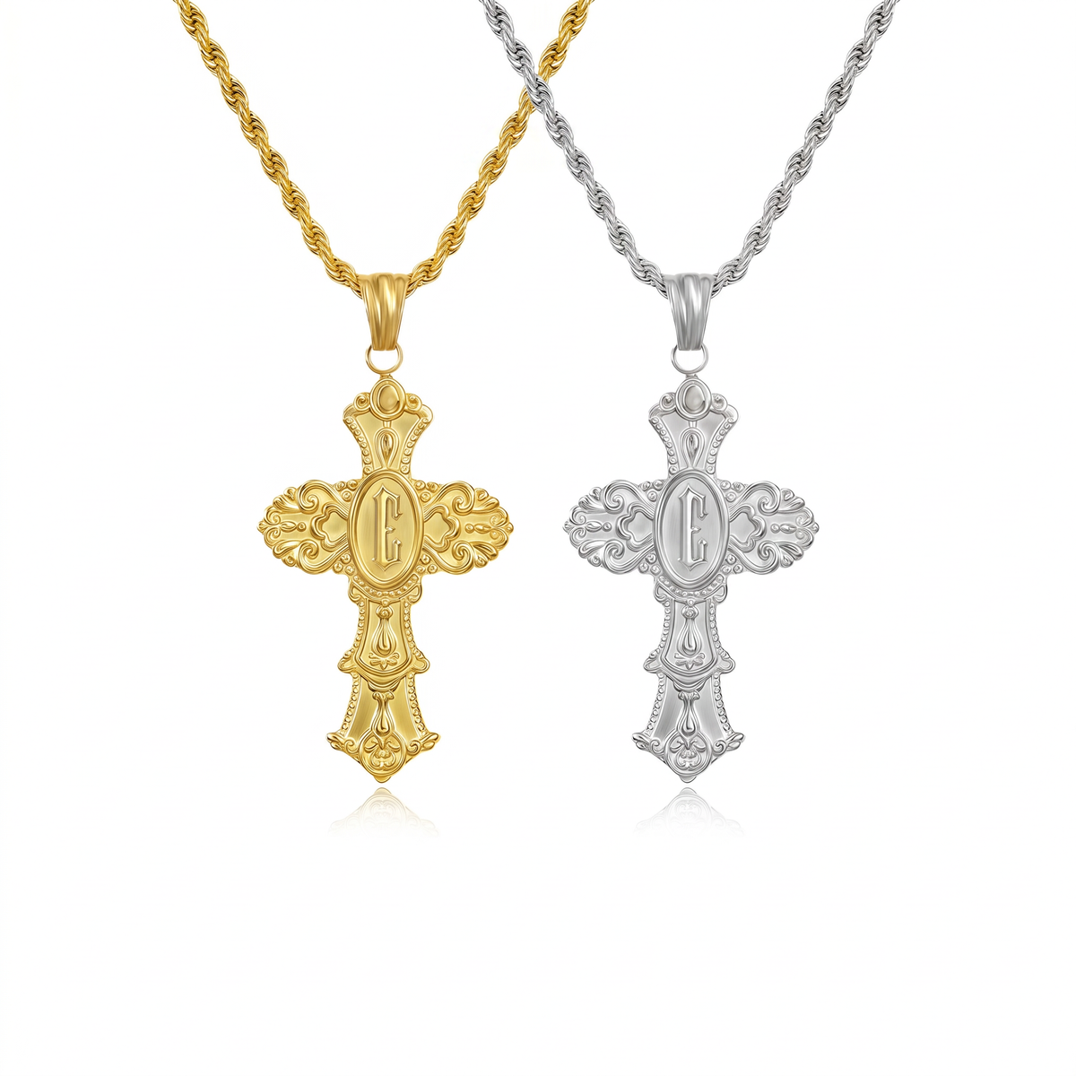 Vintage Cross Initial Necklace