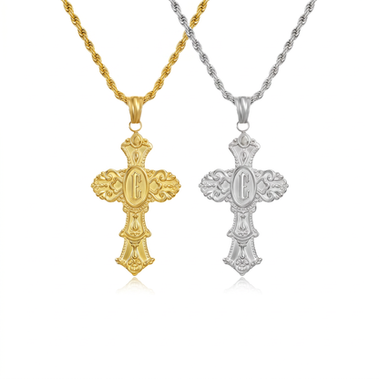 Vintage Cross Initial Necklace