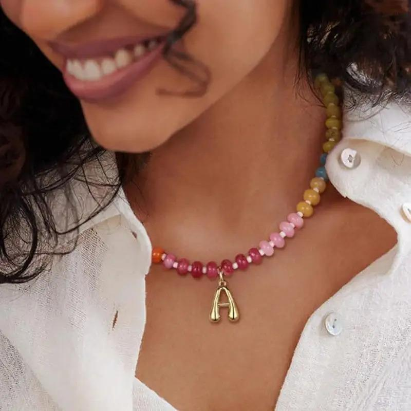 Colorful Beaded Initial Necklace