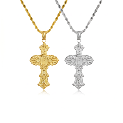 Vintage Cross Initial Necklace