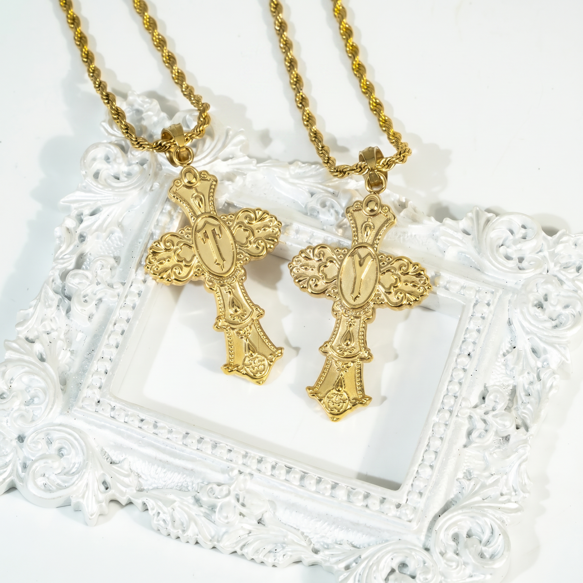Vintage Cross Initial Necklace