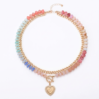 Double Layer Initial Heart Beaded Necklace