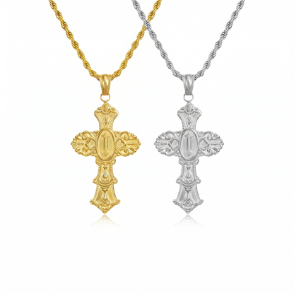 Vintage Cross Initial Necklace