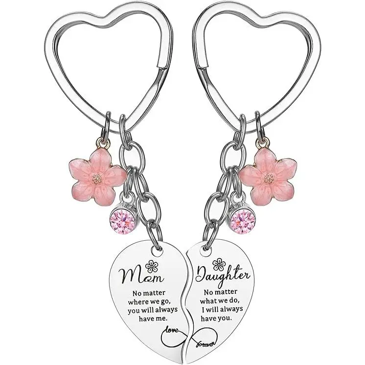 2pc Mother Daugher Heart Keychain