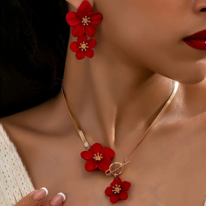 Elegant Flower Necklace & Earrings Set