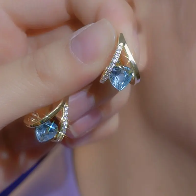 Geometric Blue Heart Earrings